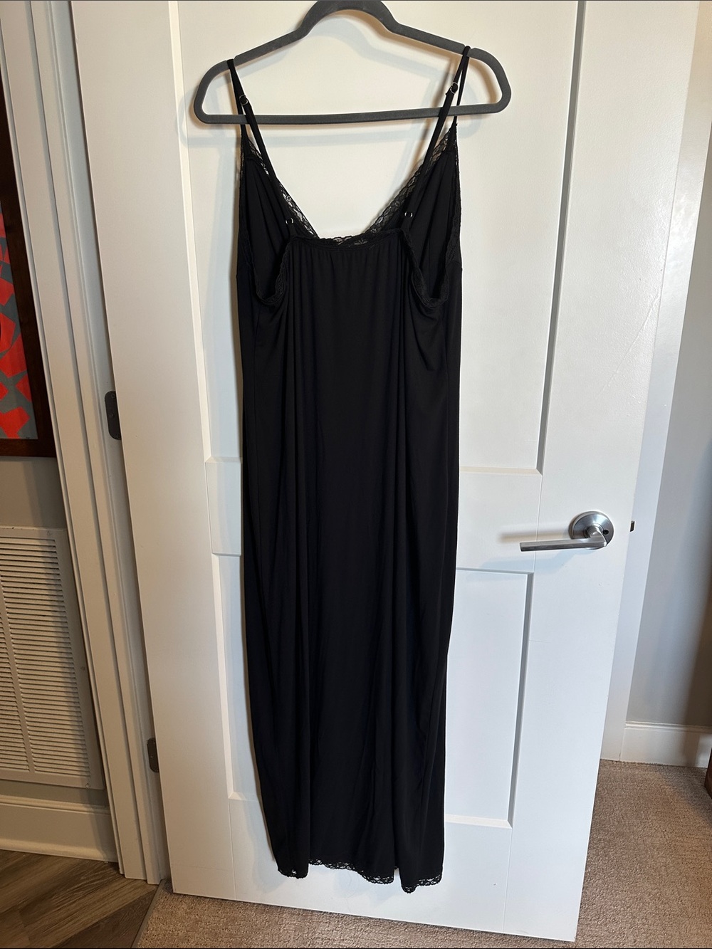 Foxblood Spaghetti Strap Dress with Slit, Keyhole, and Lace Detail 3x - Picture 6 of 7